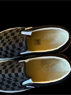 Black and gray sparkly checkered vans size 7.5